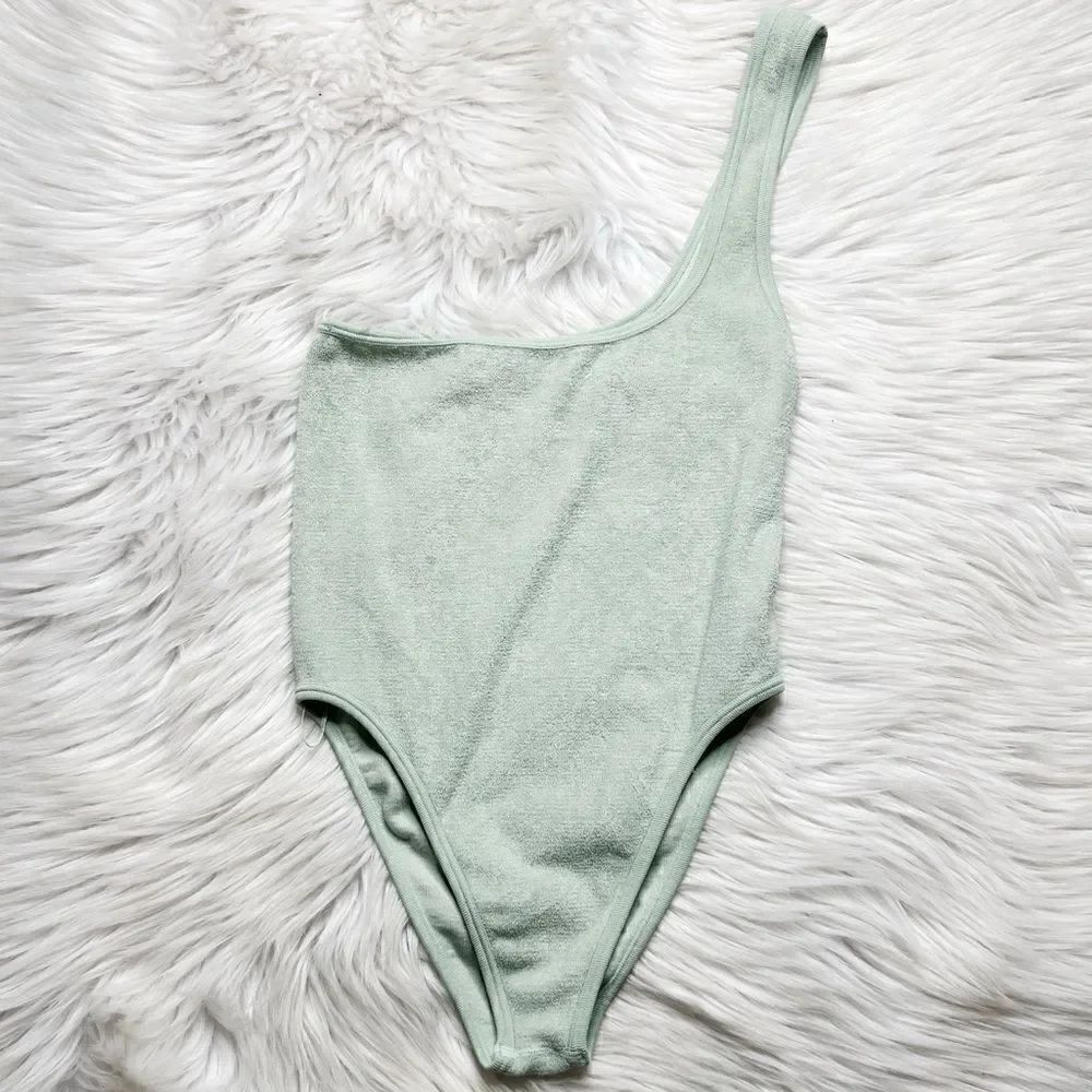 Zara One Shoulder Terry Cloth Bodysuit Green Size XS